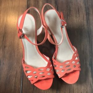 BCBG coral wedges. Never worn. Size 8.